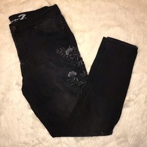 Seven Black Skinny Jeans with Floral Embroidery